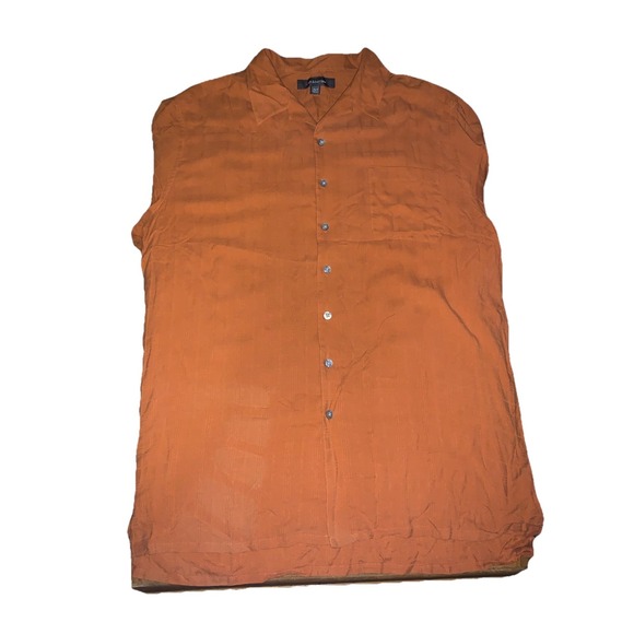 Men's XLT Croft And Barrow Short Sleeve Burnt Orange Textured Button Down - Picture 2 of 5